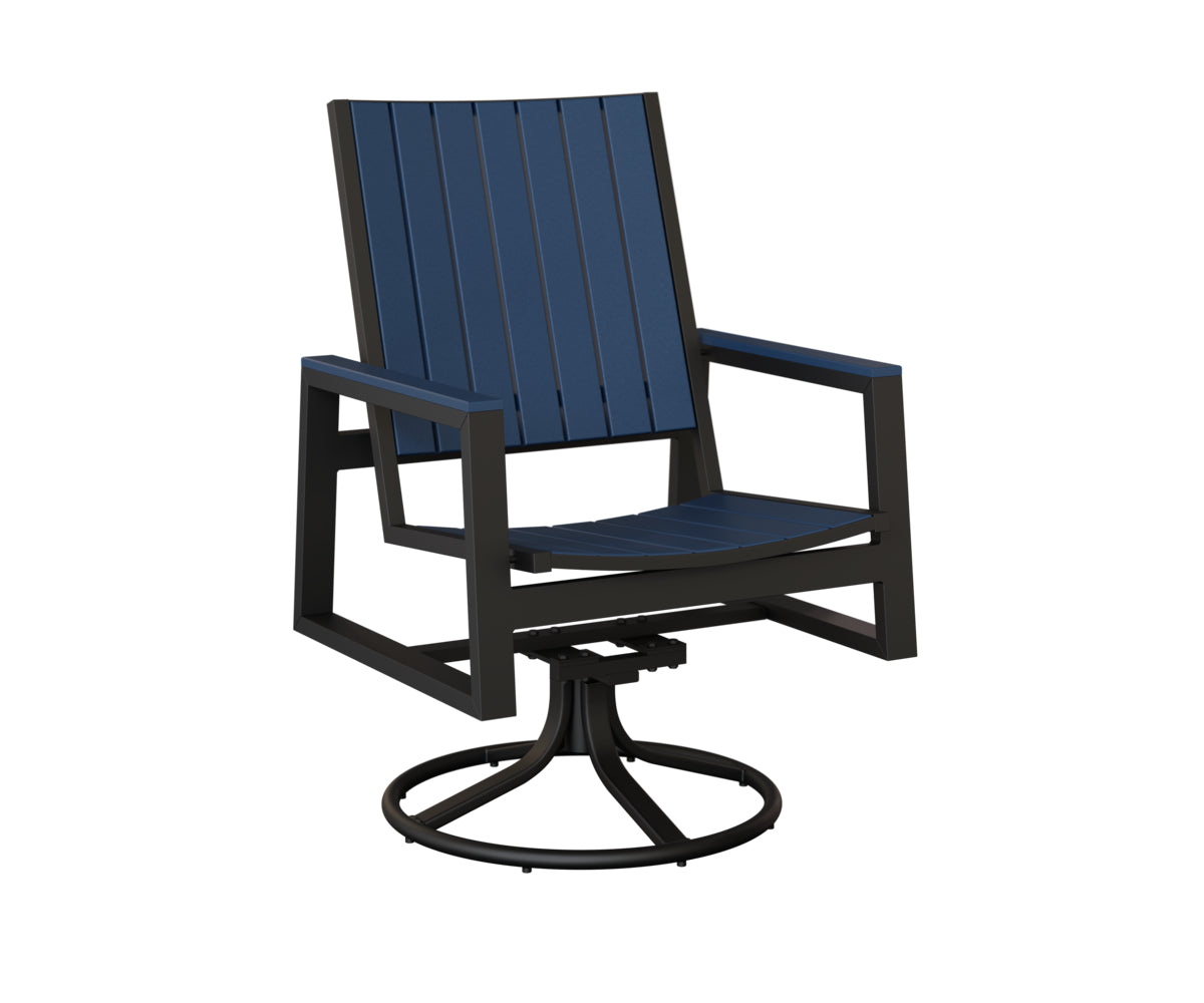 Berlin Gardens Vida Poly Swivel Rocker Dining Chair in Black, Navy Blue slats