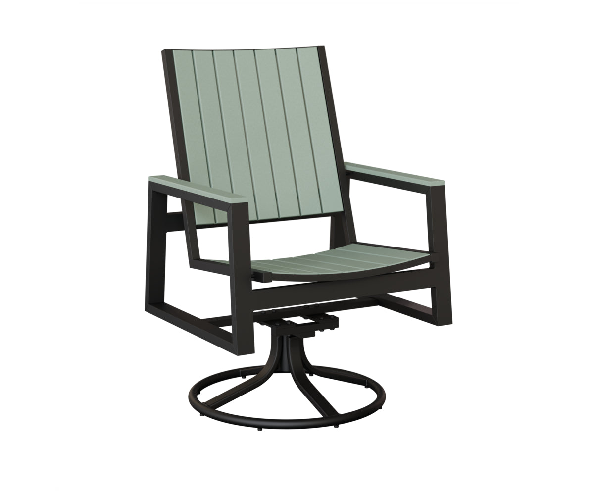 Berlin Gardens Vida Poly Swivel Rocker Dining Chair in Black, Sea Foam slats