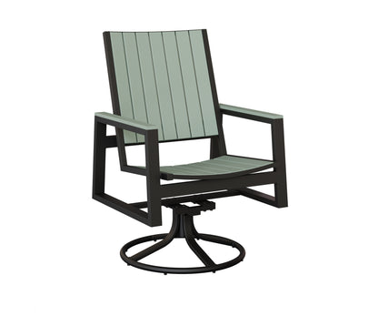 Berlin Gardens Vida Poly Swivel Rocker Dining Chair in Black, Sea Foam slats