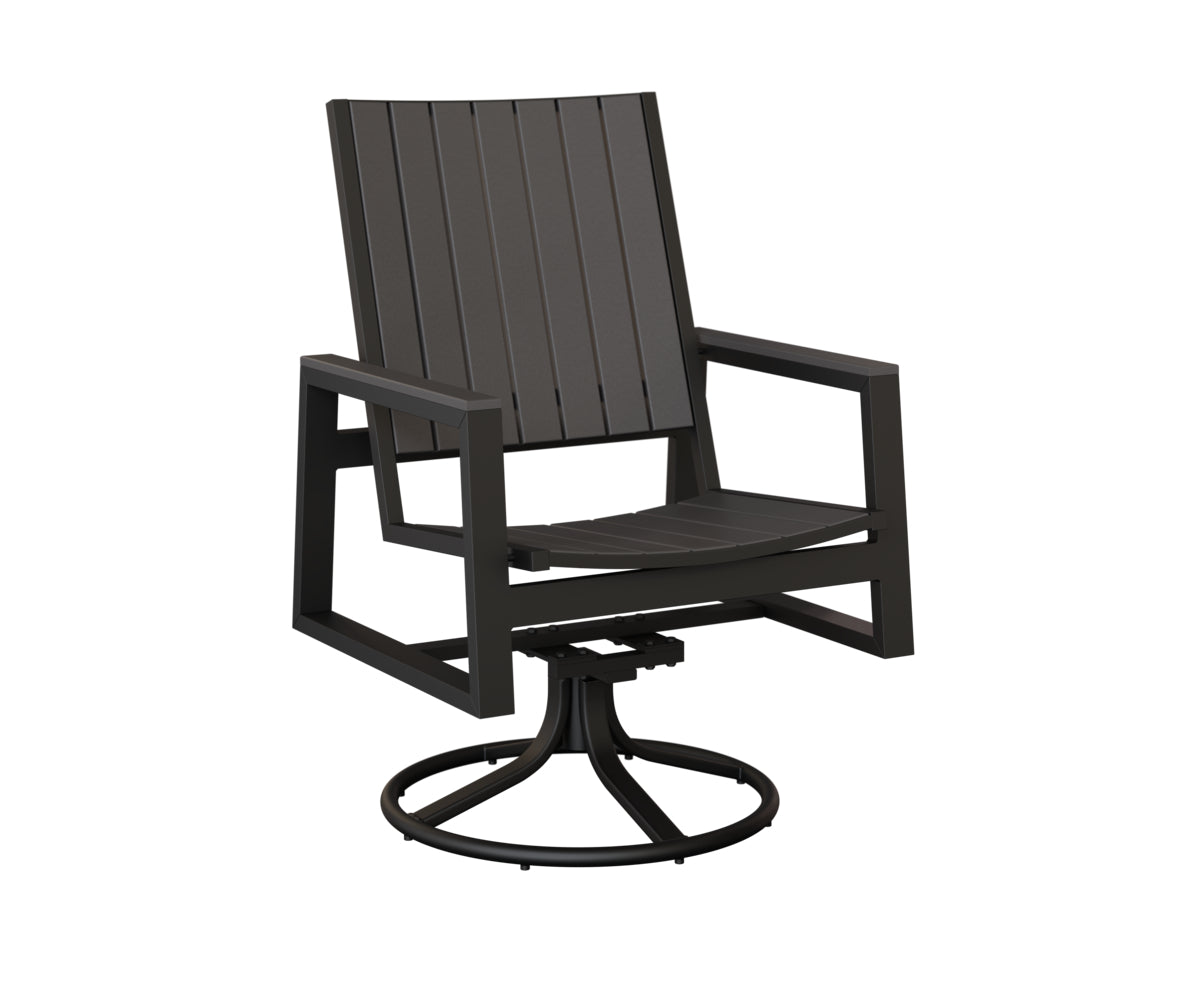 Berlin Gardens Vida Poly Swivel Rocker Dining Chair in Black, Smoke Gray slats