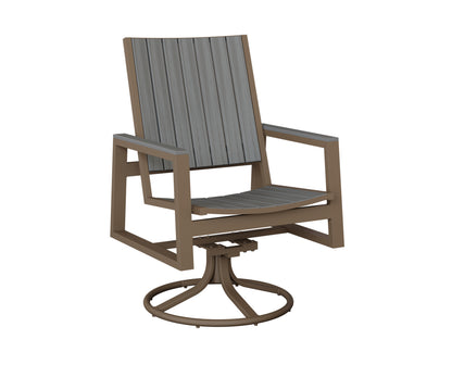Berlin Gardens Vida Poly Swivel Rocker Dining Chair in Clay, Driftwood Gray slats