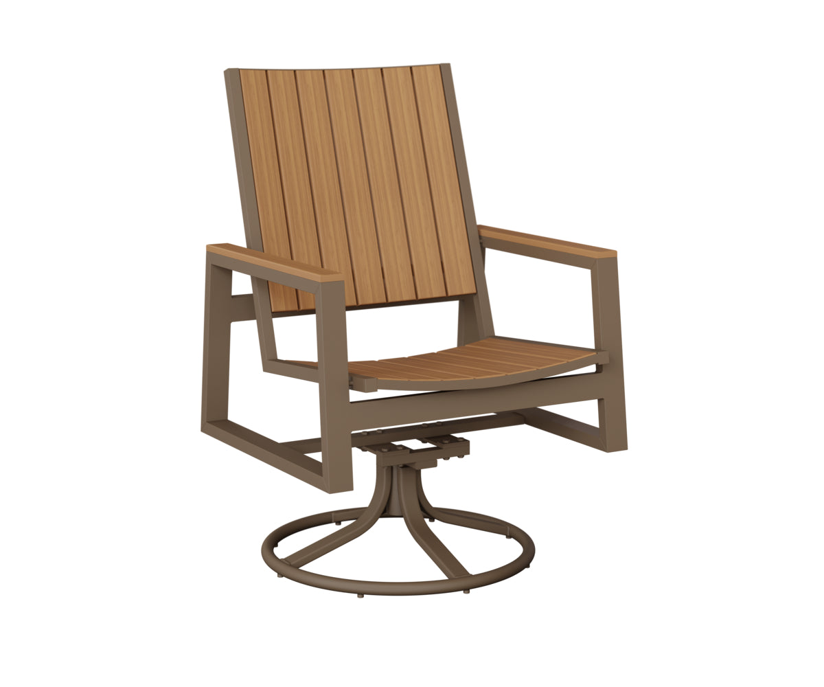 Berlin Gardens Vida Poly Swivel Rocker Dining Chair in Clay, Natural Teak slats