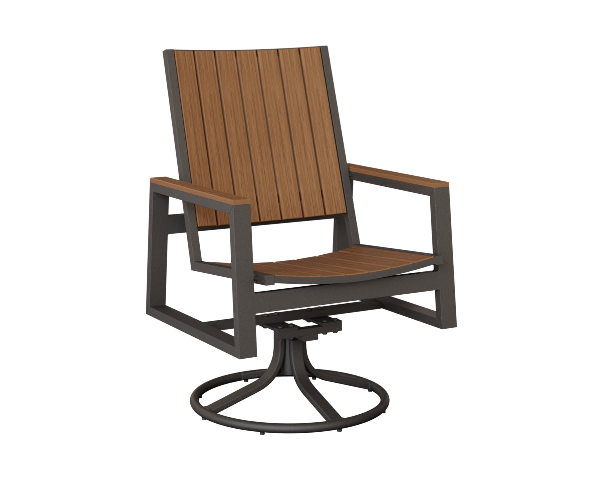 Berlin Gardens Vida Poly Swivel Rocker Dining Chair in Granite Speckle, Antique Mahogany slats
