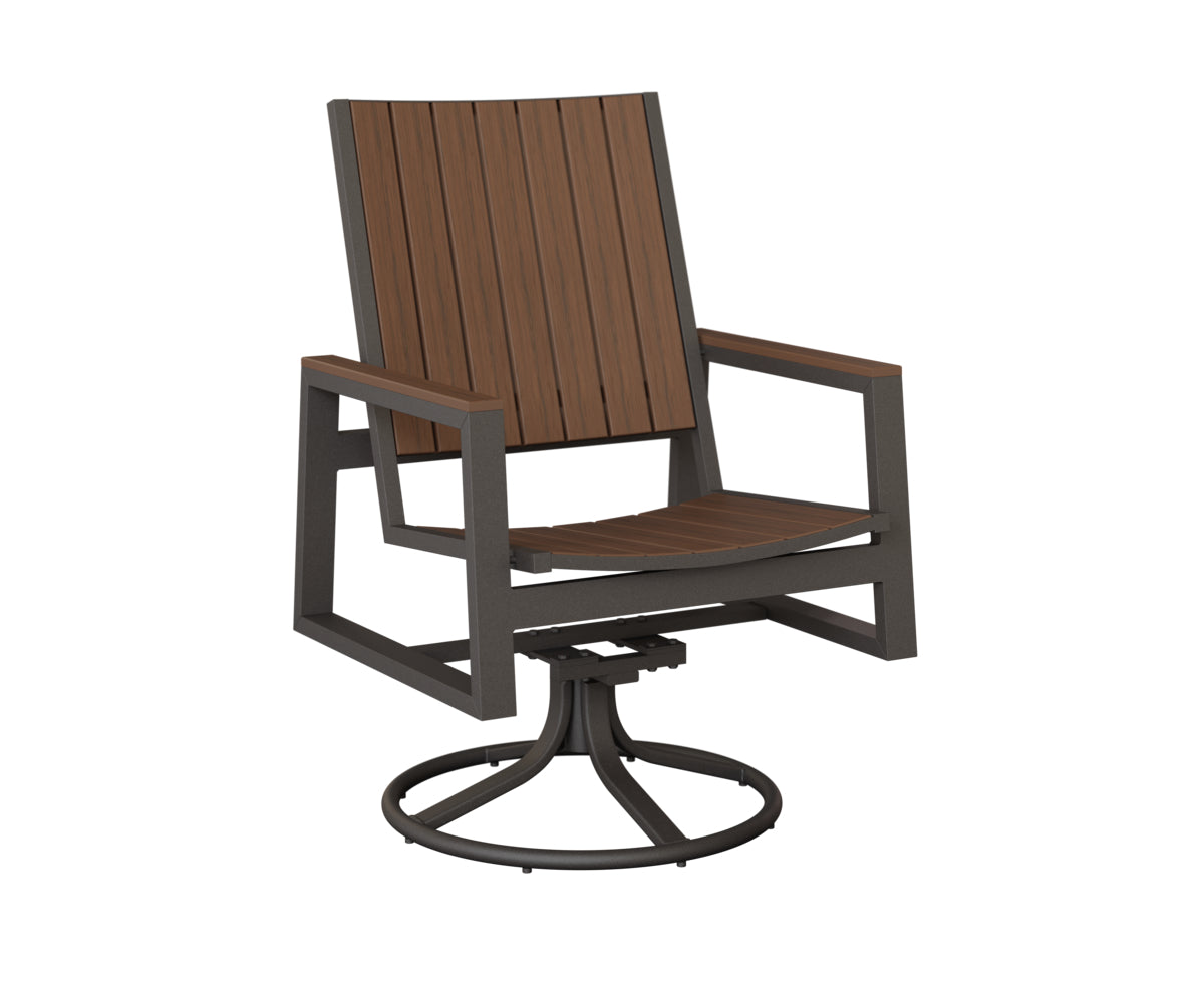 Berlin Gardens Vida Poly Swivel Rocker Dining Chair in Granite Speckle, Brazilian Walnut slats
