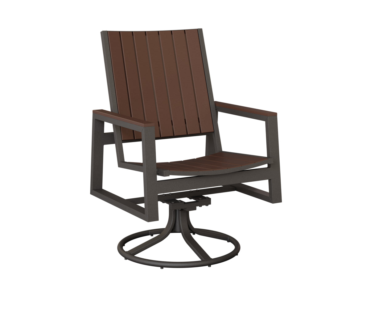 Berlin Gardens Vida Poly Swivel Rocker Dining Chair in Granite Speckle, Chocolate Brown slats