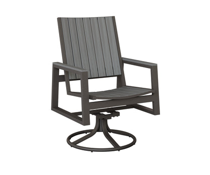Berlin Gardens Vida Poly Swivel Rocker Dining Chair in Granite Speckle, Driftwood Gray slats