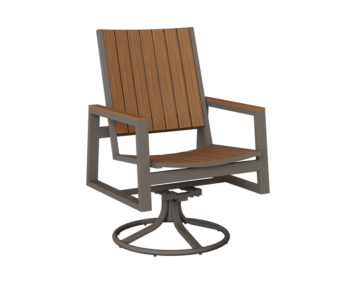Berlin Gardens Vida Poly Swivel Rocker Dining Chair in Graphite, Antique Mahogany slats