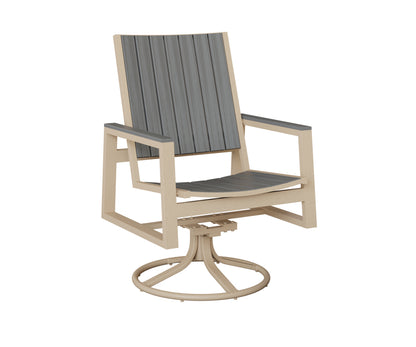 Berlin Gardens Vida Poly Swivel Rocker Dining Chair in Luna Multi, Driftwood Gray slats