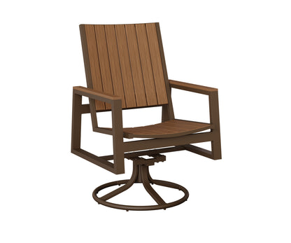 Berlin Gardens Vida Poly Swivel Rocker Dining Chair in Mesquite Wood Vein, Antique Mahogany slats