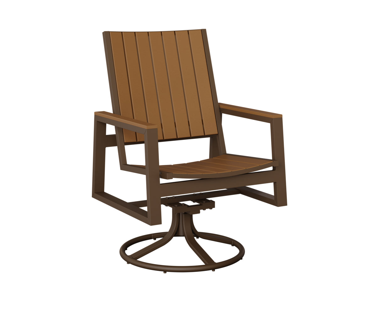 Berlin Gardens Vida Poly Swivel Rocker Dining Chair in Mesquite Wood Vein, Cedar slats