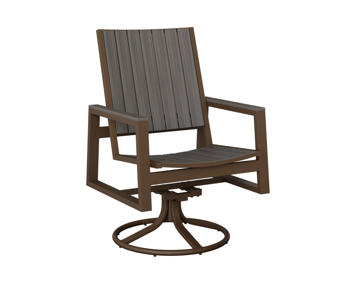 Berlin Gardens Vida Poly Swivel Rocker Dining Chair in Mesquite Wood Vein, Coastal Gray slats