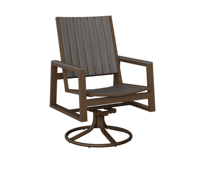 Berlin Gardens Vida Poly Swivel Rocker Dining Chair in Mesquite Wood Vein, Coastal Gray slats