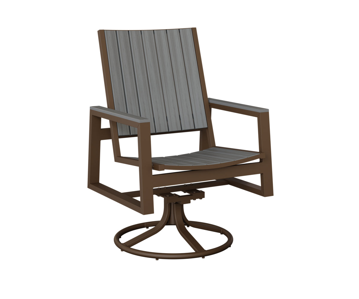 Berlin Gardens Vida Poly Swivel Rocker Dining Chair in Mesquite Wood Vein, Driftwood Gray slats