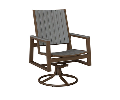 Berlin Gardens Vida Poly Swivel Rocker Dining Chair in Mesquite Wood Vein, Driftwood Gray slats