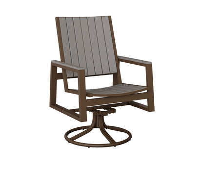 Berlin Gardens Vida Poly Swivel Rocker Dining Chair in Mesquite Wood Vein, Light Gray slats