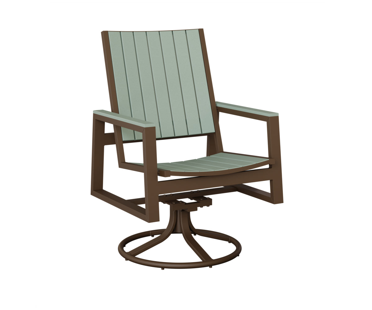 Berlin Gardens Vida Poly Swivel Rocker Dining Chair in Mesquite Wood Vein, Sea Foam slats
