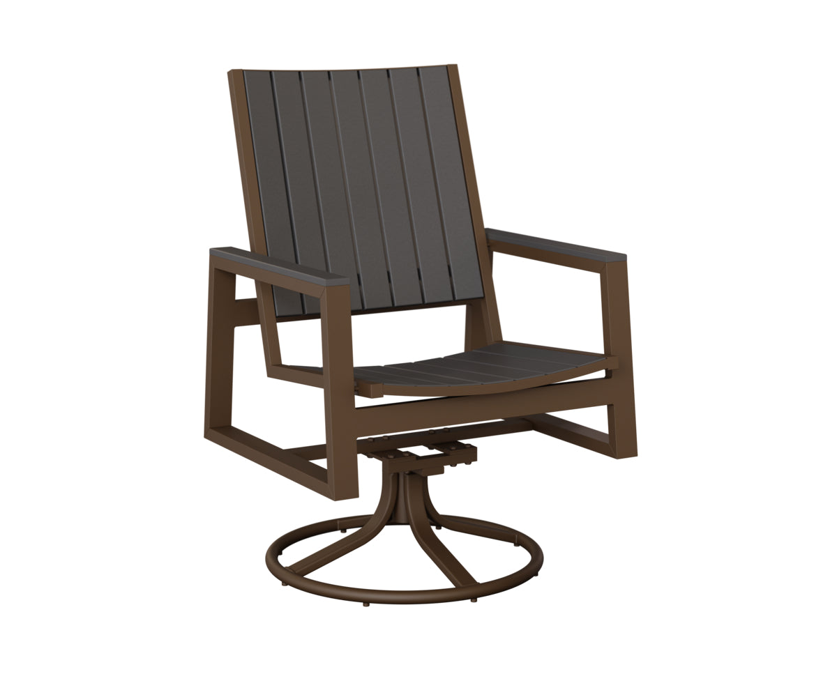 Berlin Gardens Vida Poly Swivel Rocker Dining Chair in Mesquite Wood Vein, Smoke Gray slats