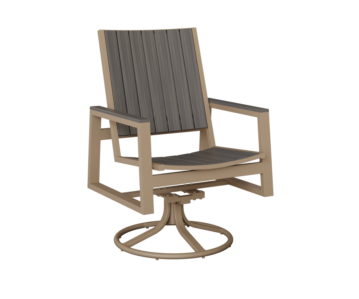 Berlin Gardens Vida Poly Swivel Rocker Dining Chair in Oak Wood Vein, Coastal Gray slats