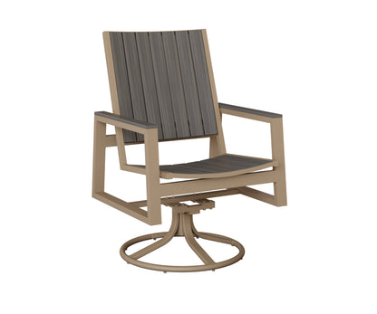 Berlin Gardens Vida Poly Swivel Rocker Dining Chair in Oak Wood Vein, Coastal Gray slats