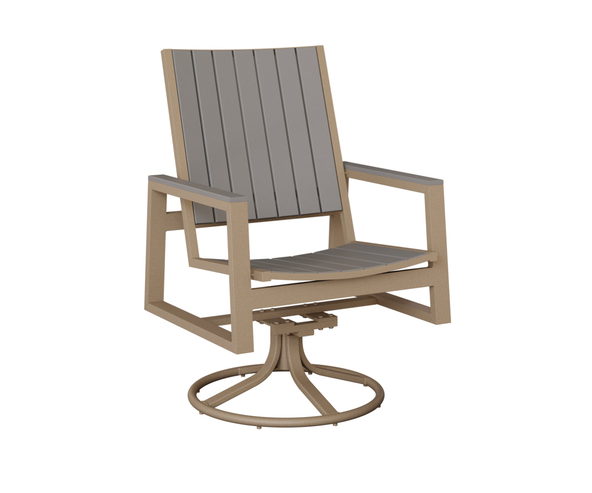 Berlin Gardens Vida Poly Swivel Rocker Dining Chair in Oak Wood Vein, Light Gray slats