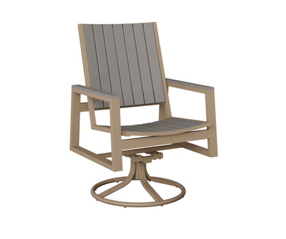 Berlin Gardens Vida Poly Swivel Rocker Dining Chair in Oak Wood Vein, Light Gray slats