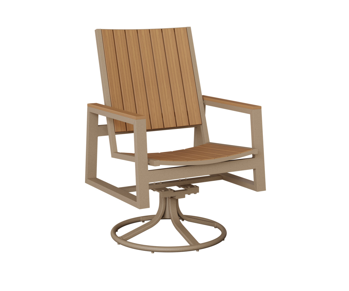 Berlin Gardens Vida Poly Swivel Rocker Dining Chair in Oak Wood Vein, Natural Teak slats