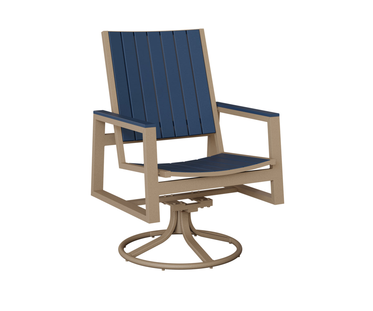 Berlin Gardens Vida Poly Swivel Rocker Dining Chair in Oak Wood Vein, Navy Blue slats