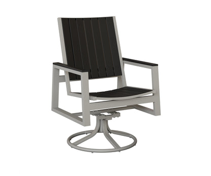 Berlin Gardens Vida Poly Swivel Rocker Dining Chair in Platinum Silver, Black slats