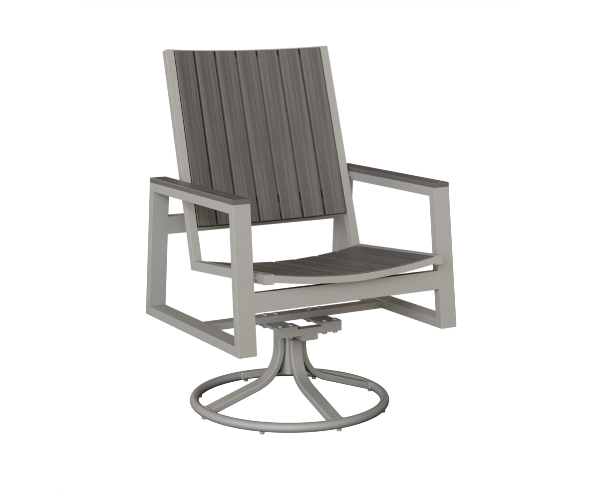 Berlin Gardens Vida Poly Swivel Rocker Dining Chair in Platinum Silver, Coastal Gray slats