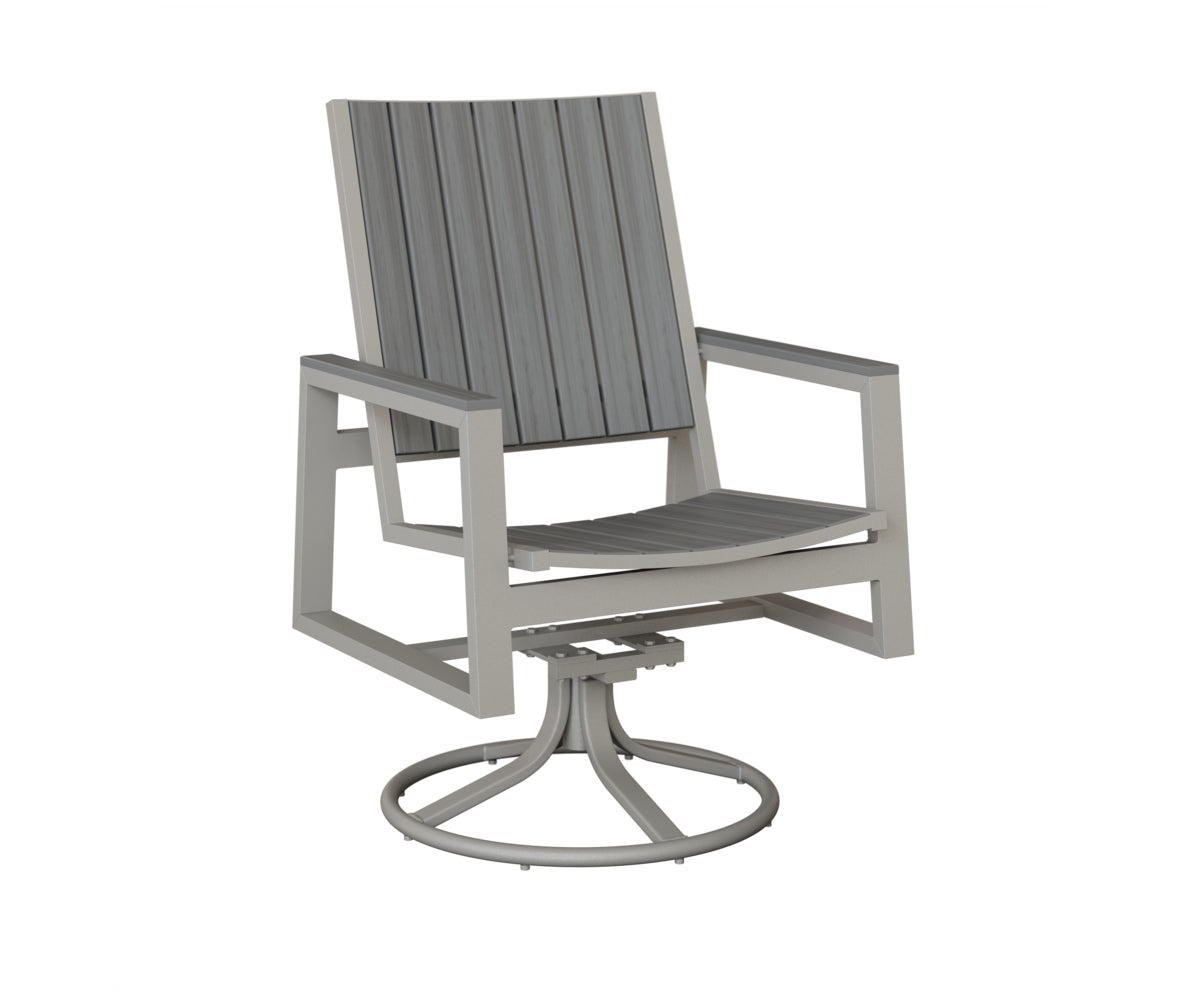 Berlin Gardens Vida Poly Swivel Rocker Dining Chair in Platinum Silver, Driftwood Gray slats