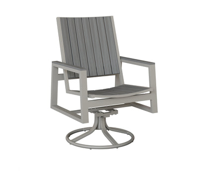 Berlin Gardens Vida Poly Swivel Rocker Dining Chair in Platinum Silver, Driftwood Gray slats