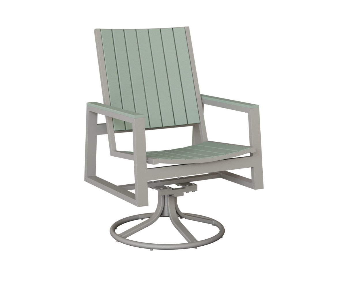 Berlin Gardens Vida Poly Swivel Rocker Dining Chair in Platinum Silver, Sea Foam slats