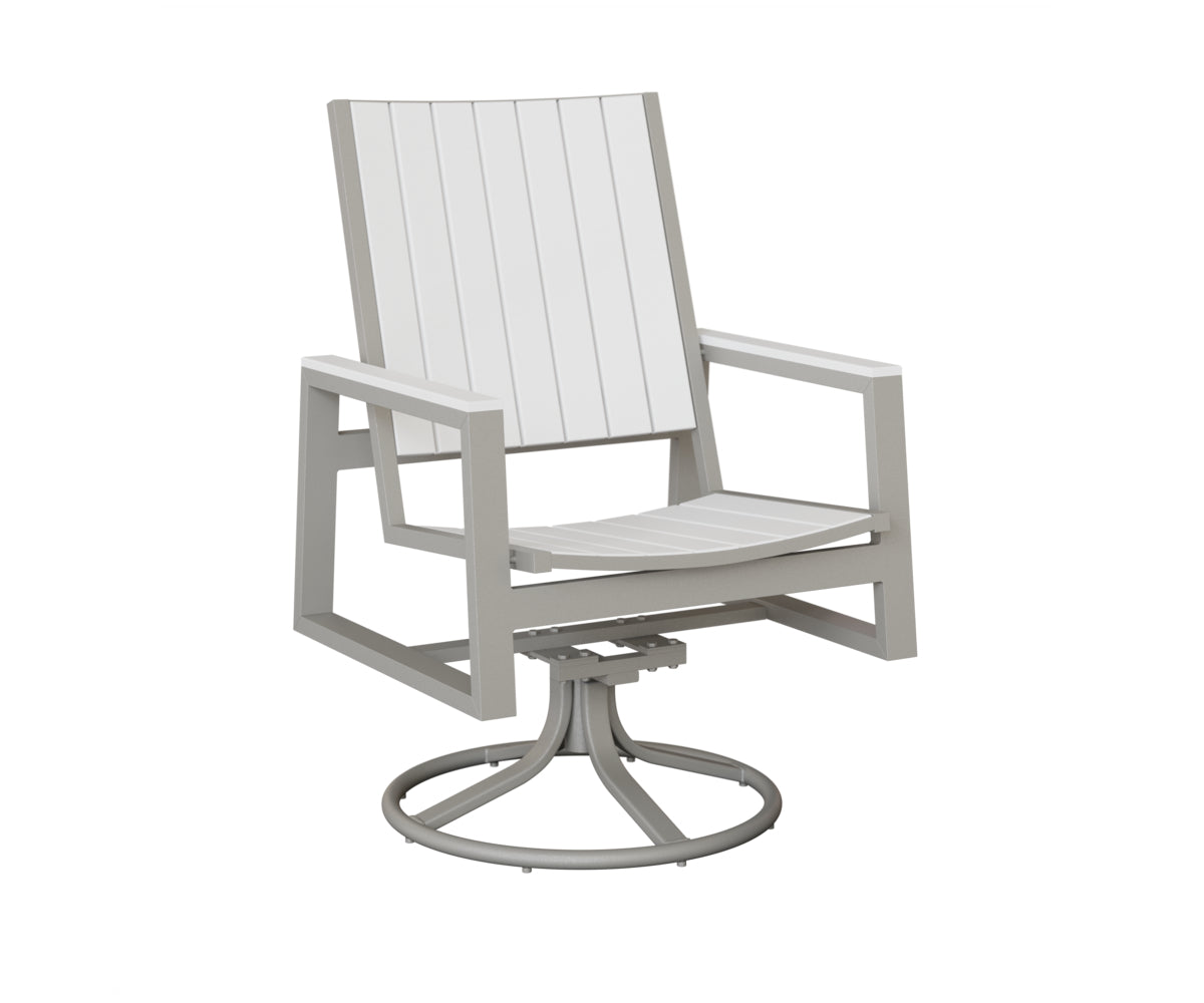 Berlin Gardens Vida Poly Swivel Rocker Dining Chair in Platinum Silver, White slats