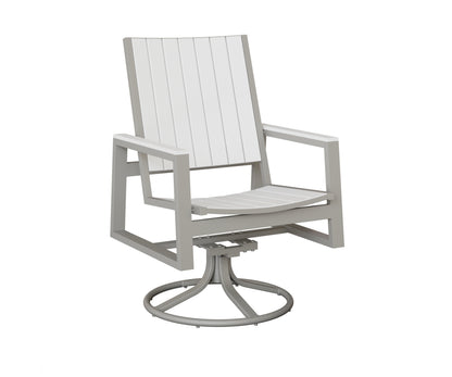 Berlin Gardens Vida Poly Swivel Rocker Dining Chair in Platinum Silver, White slats
