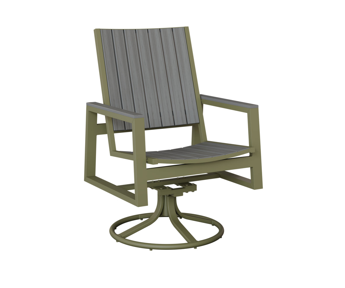 Berlin Gardens Vida Poly Swivel Rocker Dining Chair in Green Sage, Driftwood Gray slats