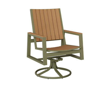 Berlin Gardens Vida Poly Swivel Rocker Dining Chair in Green Sage, Natural Teak slats
