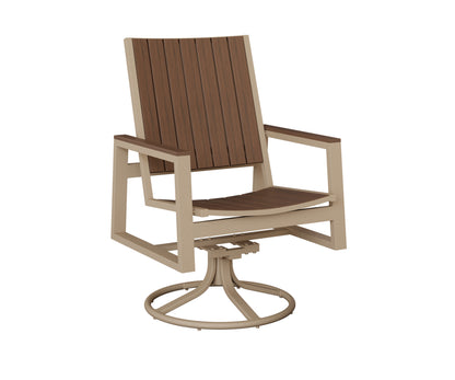Berlin Gardens Vida Poly Swivel Rocker Dining Chair in Sahara Speckle, Brazilian Walnut slats