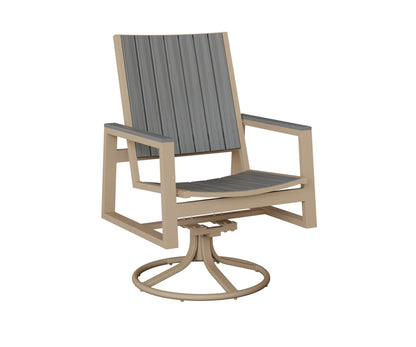 Berlin Gardens Vida Poly Swivel Rocker Dining Chair in Sahara Speckle, Driftwood Gray slats