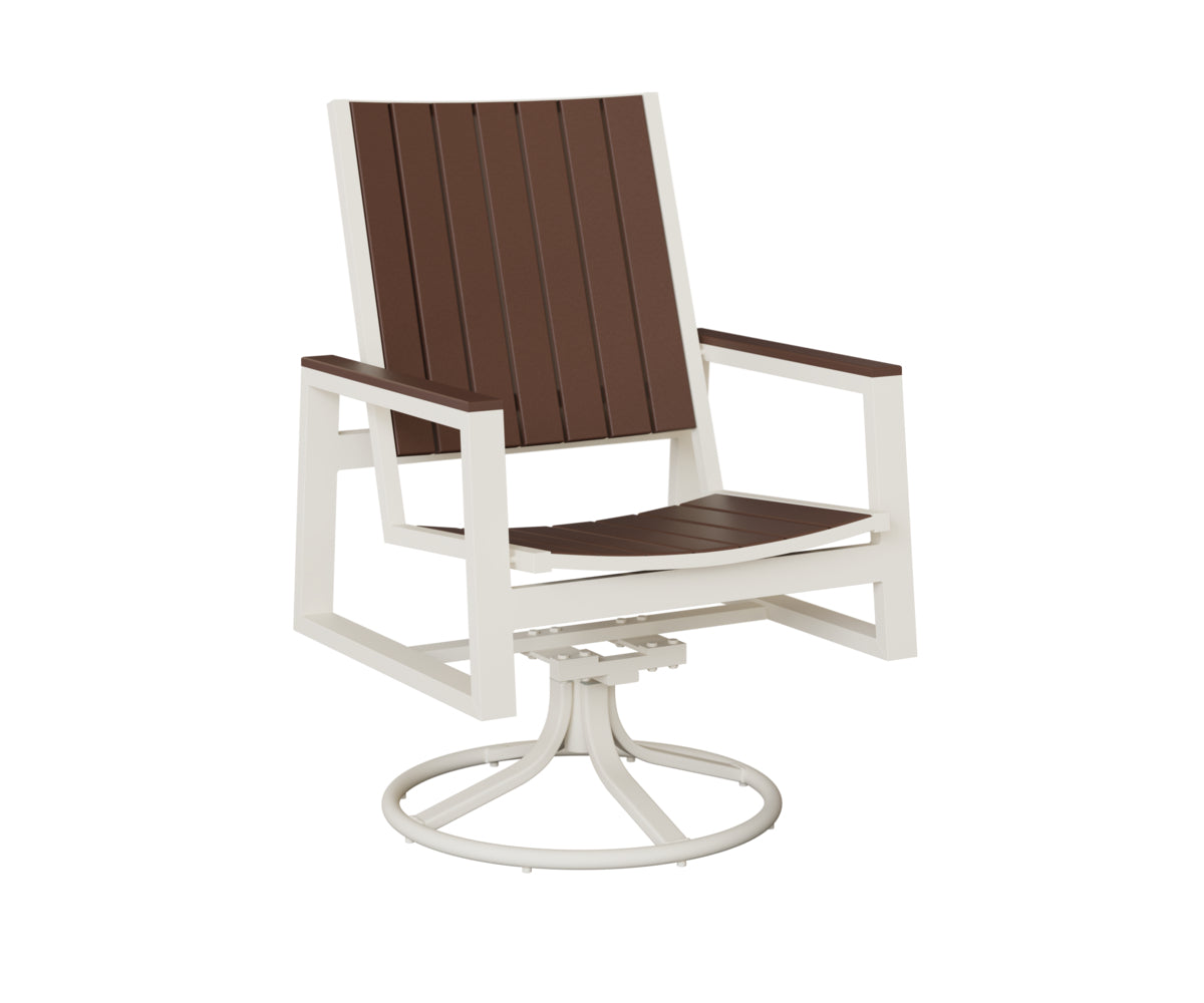 Berlin Gardens Vida Poly Swivel Rocker Dining Chair in White, Chocolate Brown slats