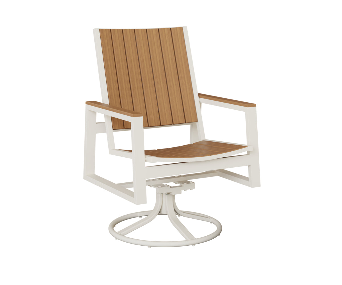 Berlin Gardens Vida Poly Swivel Rocker Dining Chair in White, Natural Teak slats