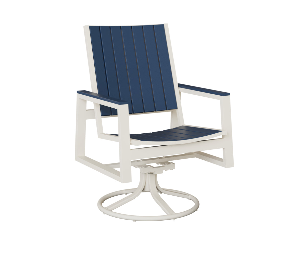 Berlin Gardens Vida Poly Swivel Rocker Dining Chair in White, Navy Blue slats
