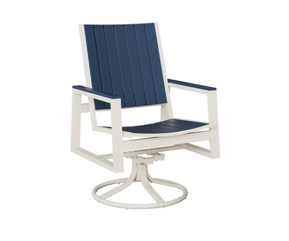 Berlin Gardens Vida Poly Swivel Rocker Dining Chair in White, Navy Blue slats