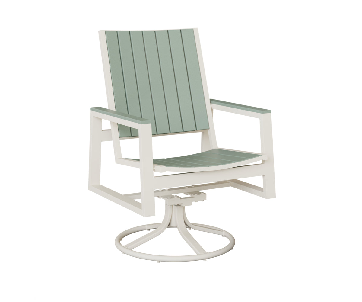 Berlin Gardens Vida Poly Swivel Rocker Dining Chair in White, Sea Foam slats