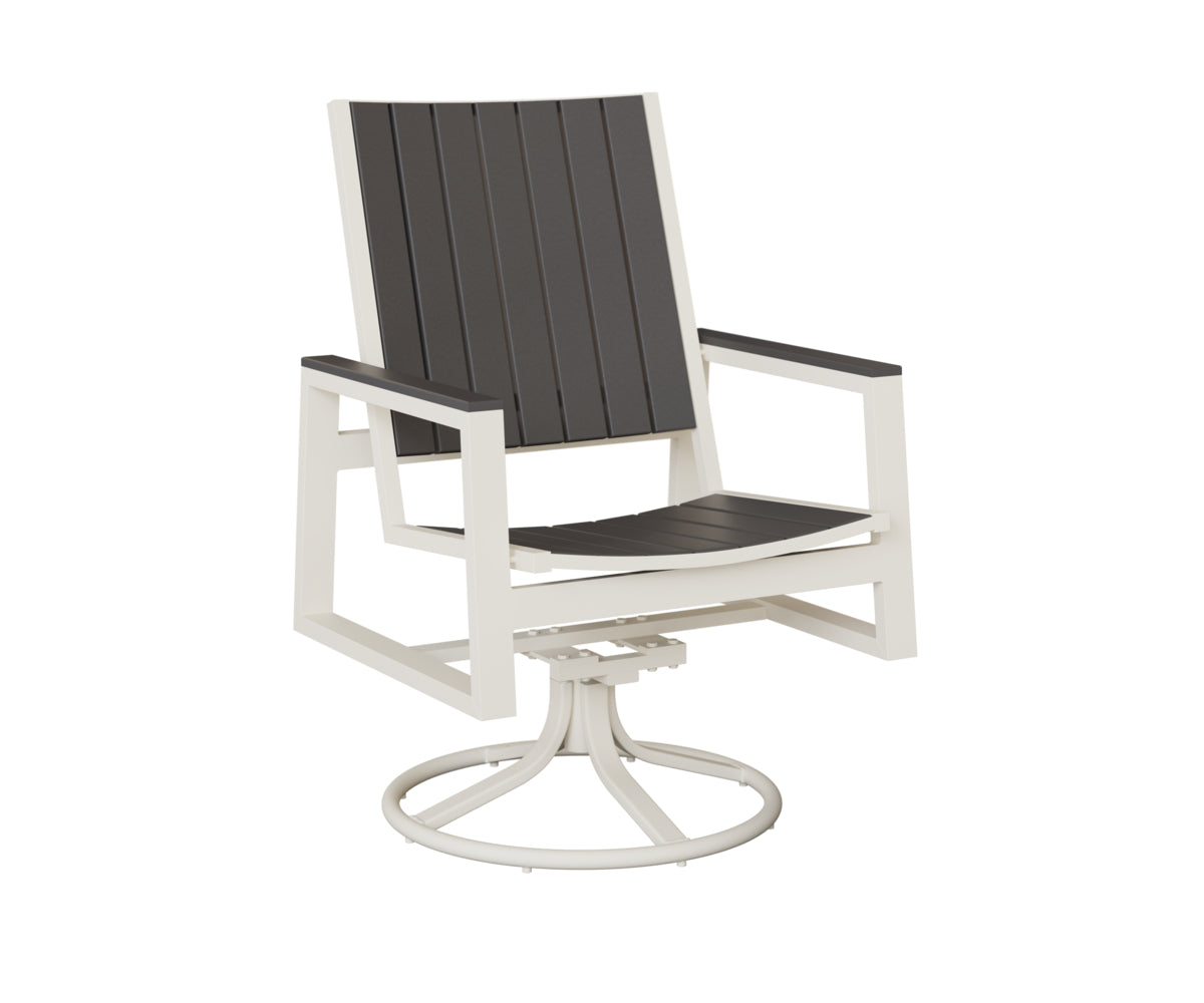 Berlin Gardens Vida Poly Swivel Rocker Dining Chair in White, Smoke Gray slats
