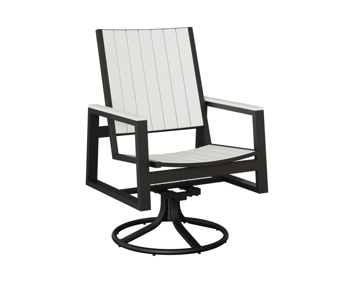 Berlin Gardens Vida Poly Swivel Rocker Dining Chair in Black, White slats