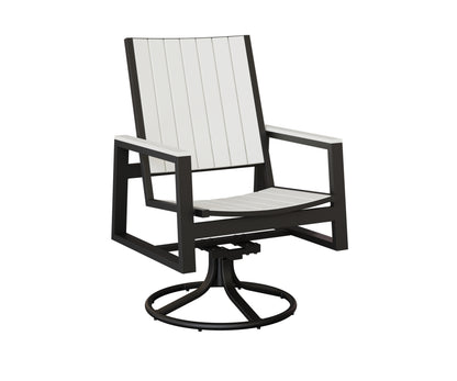 Berlin Gardens Vida Poly Swivel Rocker Dining Chair in Black, White slats