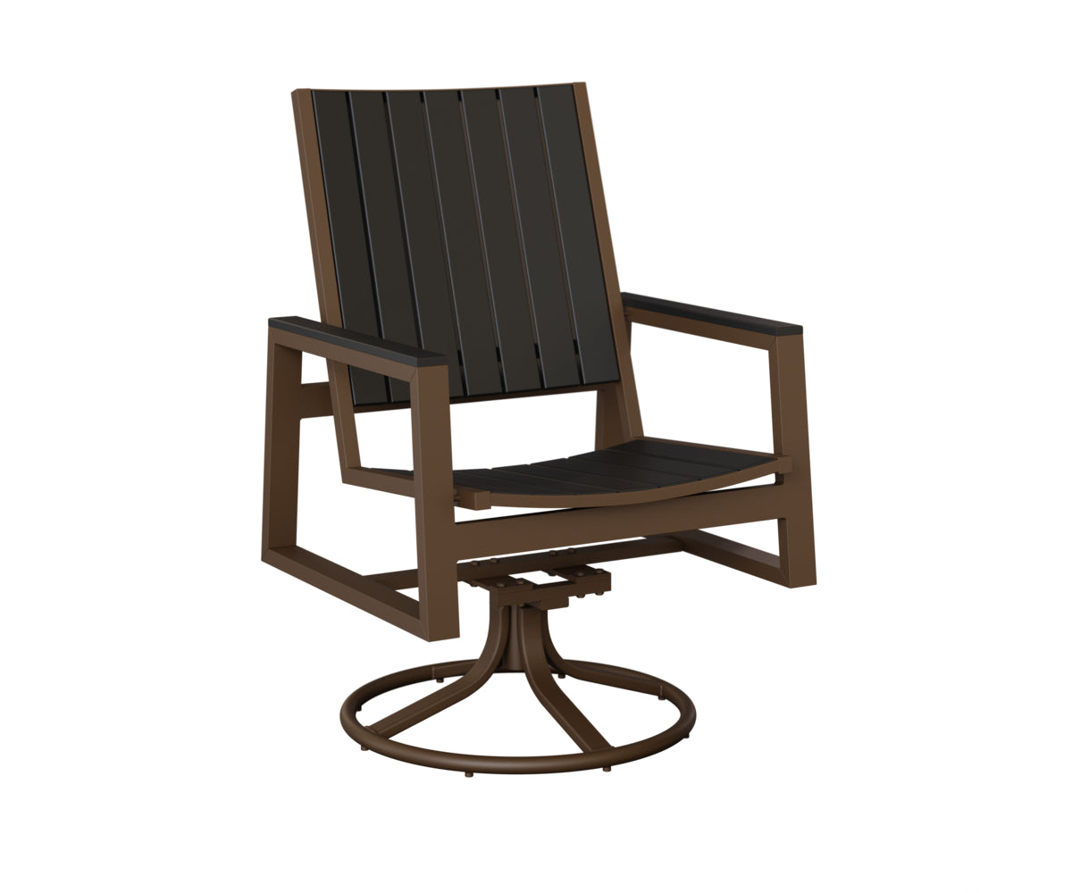 Berlin Gardens Vida Poly Swivel Rocker Dining Chair in Mesquite Wood Vein, Black slats