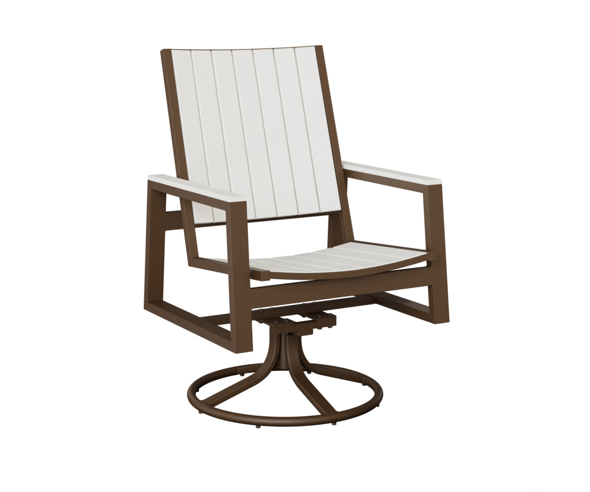 Berlin Gardens Vida Poly Swivel Rocker Dining Chair in Mesquite Wood Vein, White slats