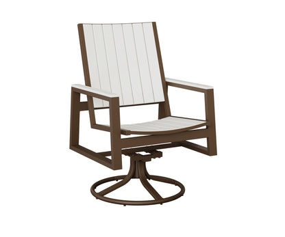 Berlin Gardens Vida Poly Swivel Rocker Dining Chair in Mesquite Wood Vein, White slats
