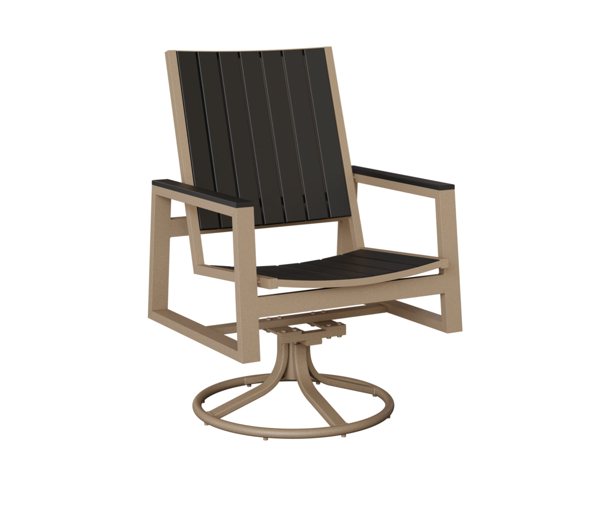 Berlin Gardens Vida Poly Swivel Rocker Dining Chair in Oak Wood Vein, Black slats